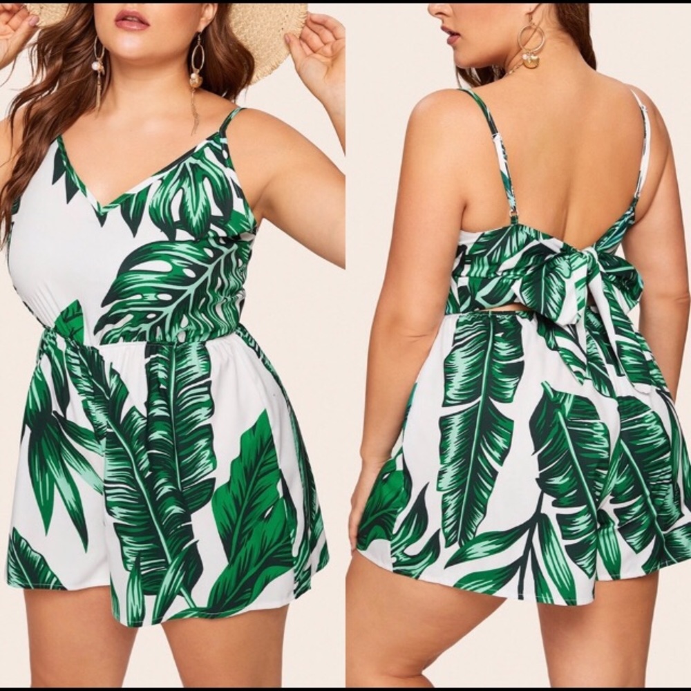 Plus sz Romper 2X tropical design back tie